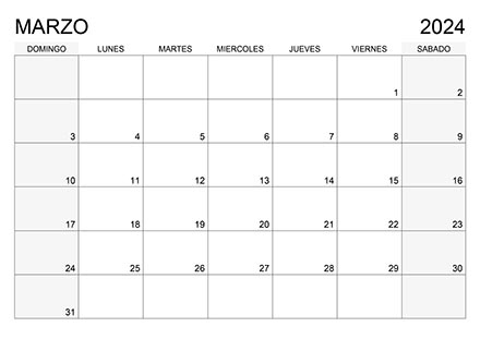 Calendario marzo 2024 (el domingo es el primer día de la semana) calendario-2024-marzo-desde-el-domingo-01