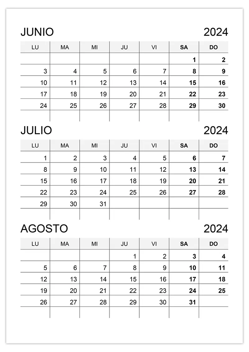 Calendario junio, julio, agosto 2024 calendario-junio-julio-agosto-2024