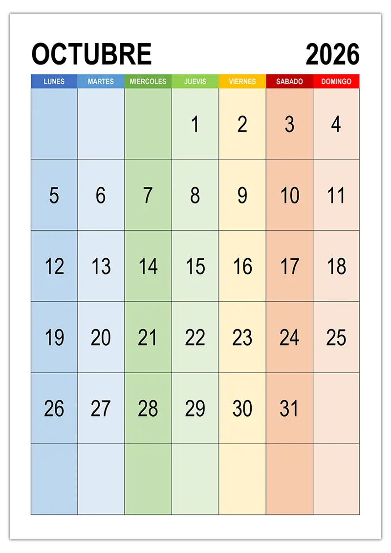Calendario Octubre 2026 Freevector ru