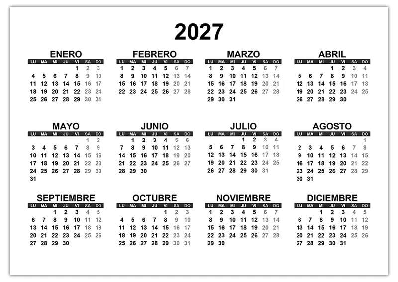 Calendario 2027 Para Imprimir En PDF Y Word Freevector ru